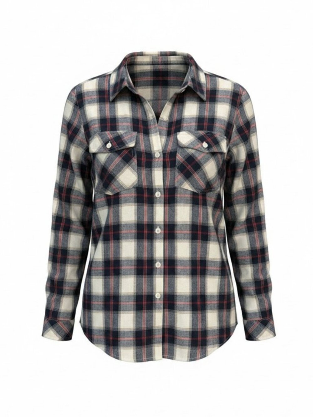 BURNSIDE Navy Cream Red Plaid Flannel Button Up Shirt NWT size M